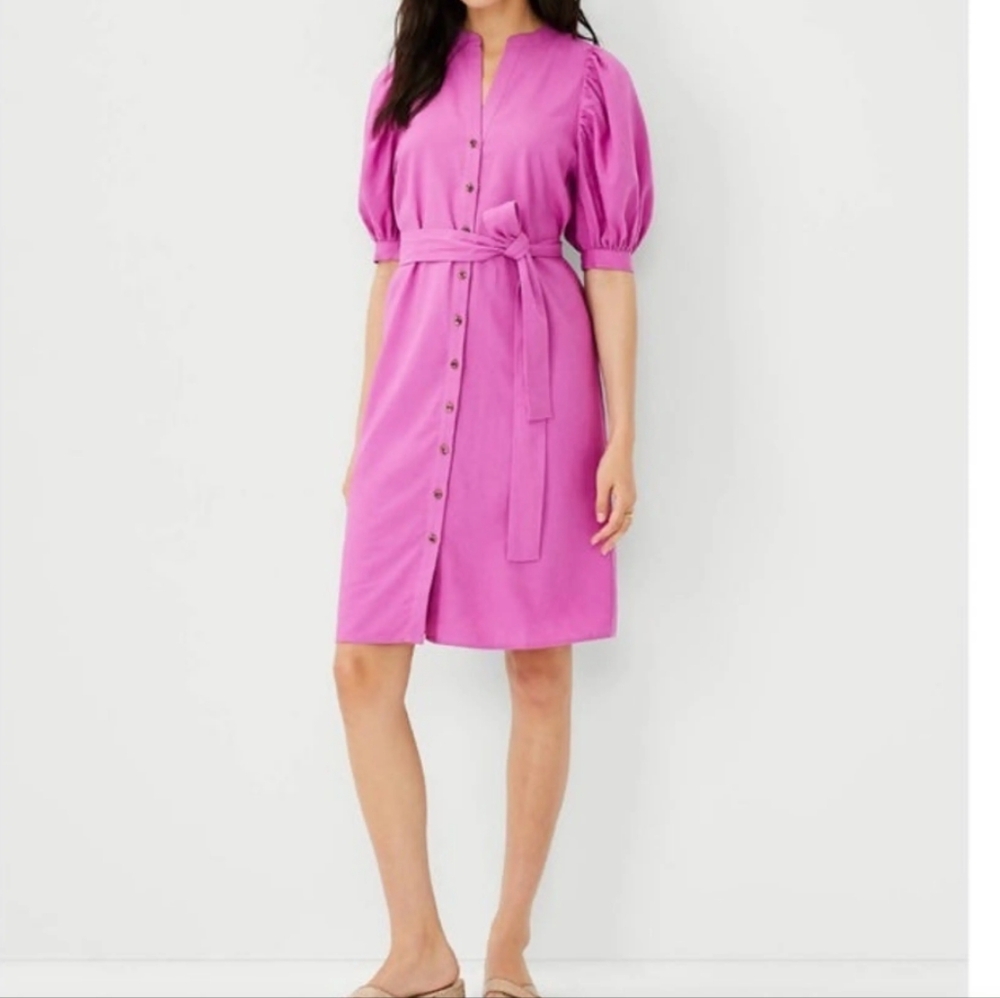 NWOT Ann Taylor Linen Blend Shirtdress Womens XS Pink Barbiecore Retro 90s Y2K